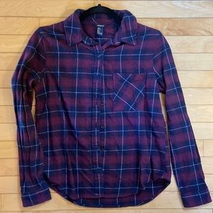 Purple Plaid Long Sleeve Button Down Flannel